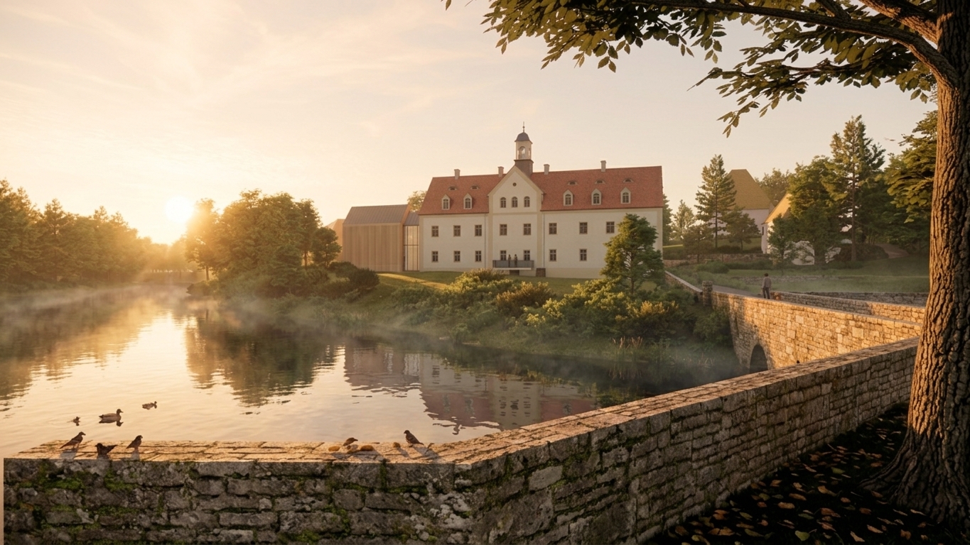 Brückenansicht Schlossinsel Grillenburg